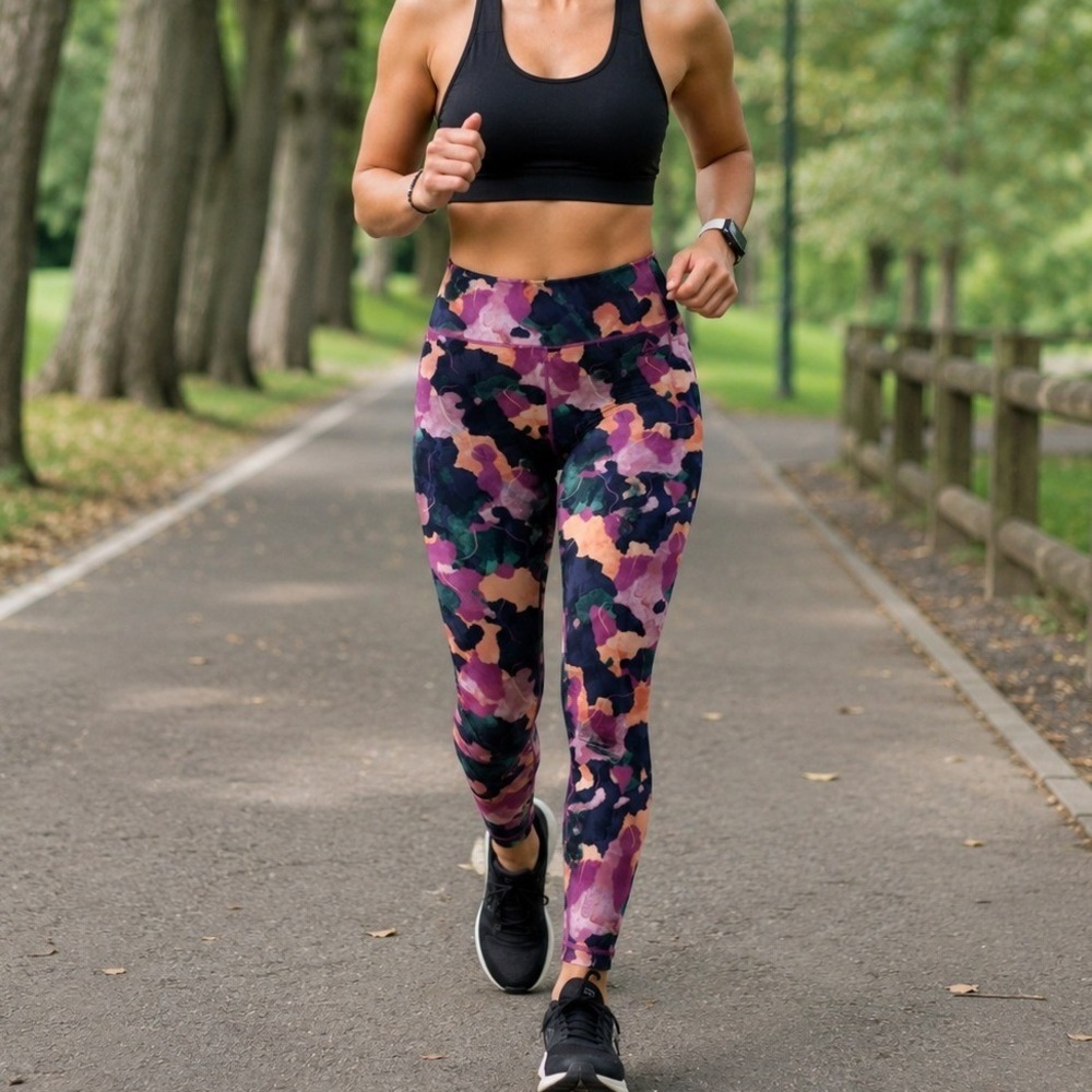 Reebok Leggings Womens L Multicolor Abstract Camo Performance Stretch Blend